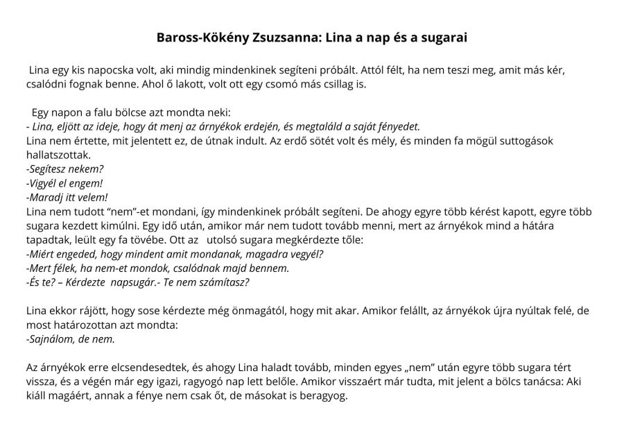 Baross-Kökény Zsuzsanna - Lina a nap és a sugarai
