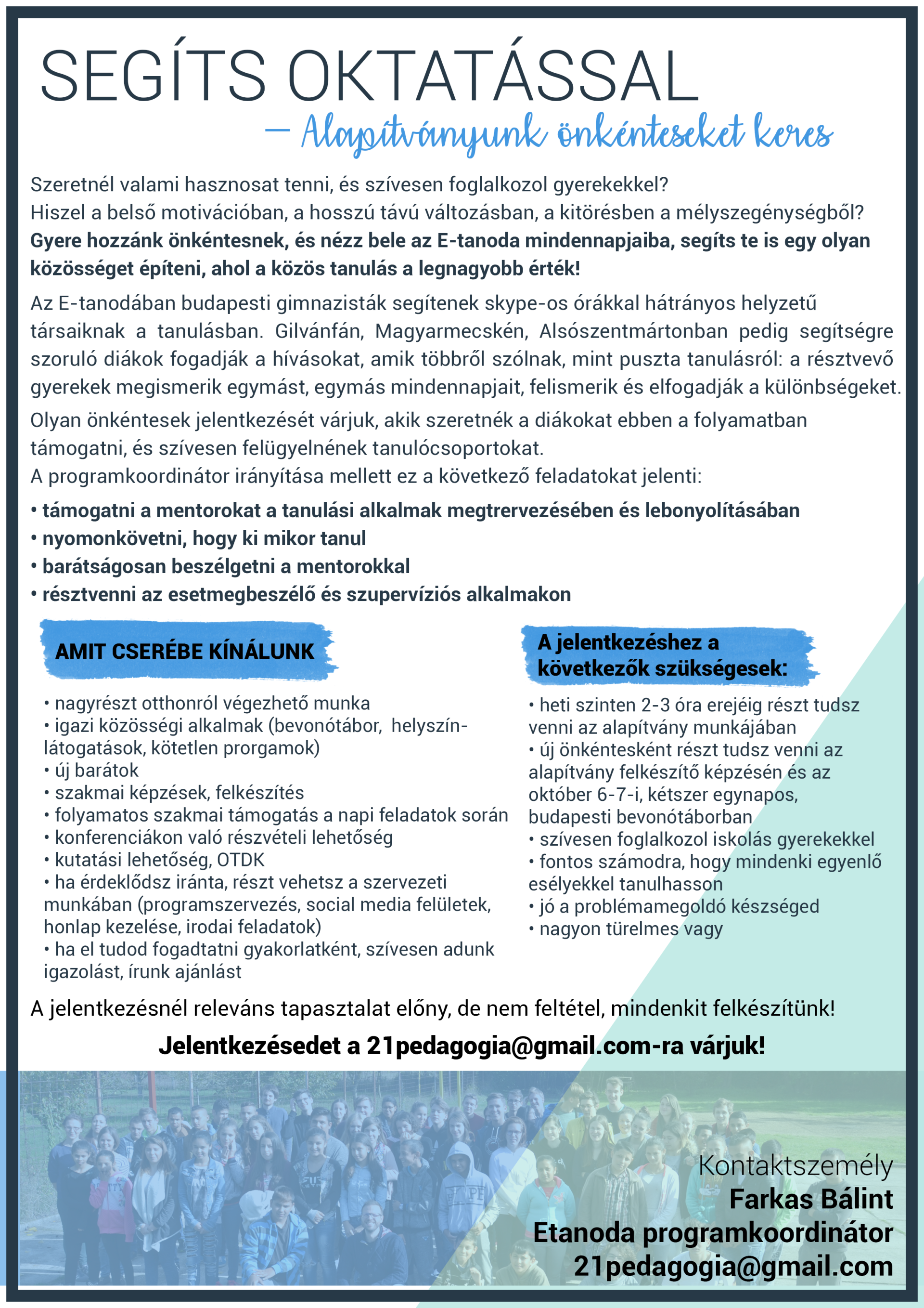 Alapítványunk gyakornokot keres!