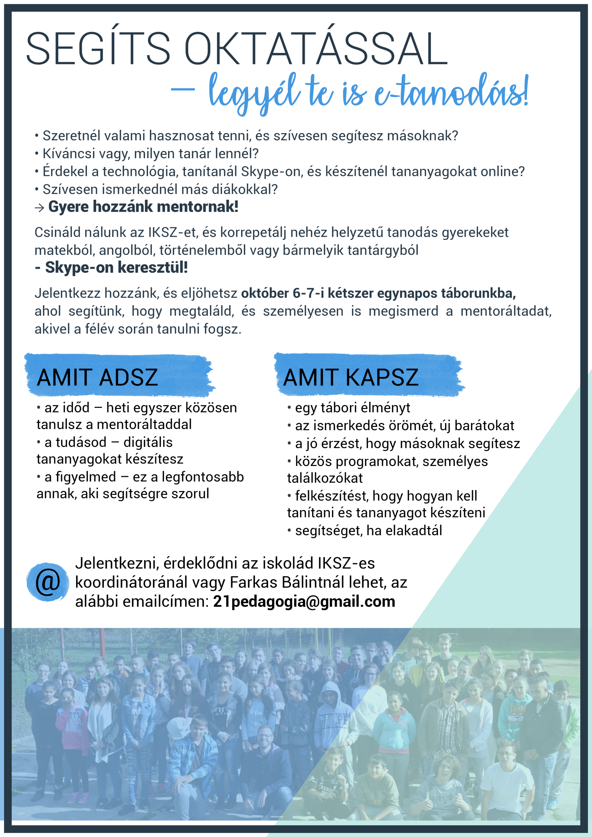 Mentorokat keresünk - Legyél te is E-tanodás!